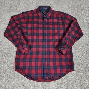 Pendleton Fireside Shirt Mens Large Red Blue Plaid Robinson Dress Tartan Rustic